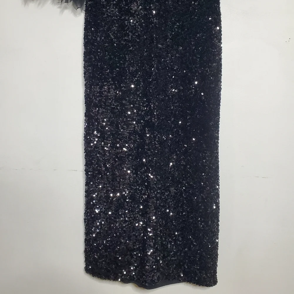 $898 Frances Valentine Regina Sequin Dress Size M Black Designer Wedding Glamour - Picture 15 of 16